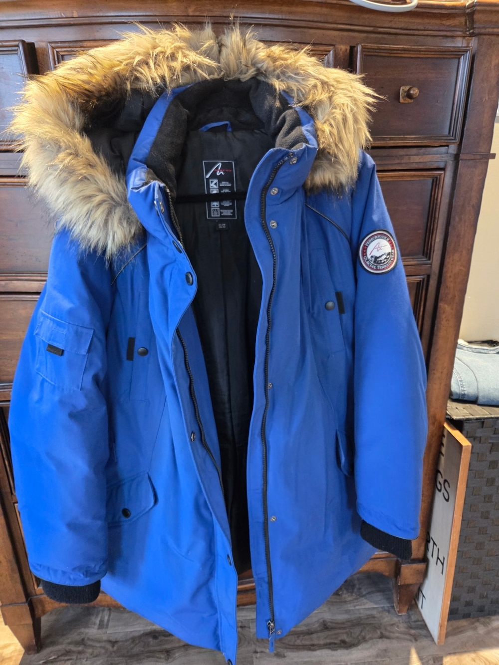 Alpinetek Women's Bright Blue Puffer Parka with Faux Fur Hood